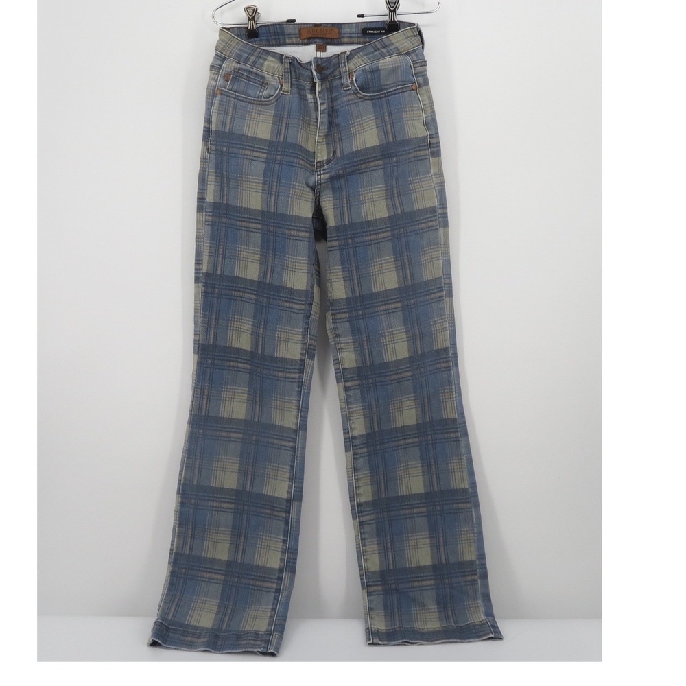 Judy Blue Plaid Straight Leg Jeans Blue HighRise Retro Vintage Style Size 5 / 27
